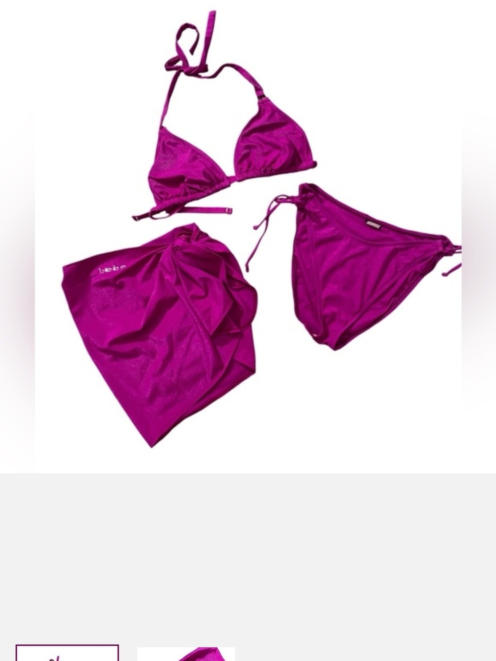 bebe Magenta Triangle Bikini Set with Sarong Large Like Brand New